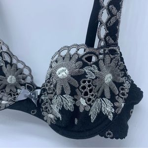Simone Perele Darling Vintage Silver Floral Unlined Underwire Bra 30b 32a